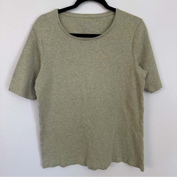 Chico’s Women’s Green Cotton Scoop Neck Elbow Sleeve Tee Sz 2, 12-14, L GUC - Picture 2 of 6